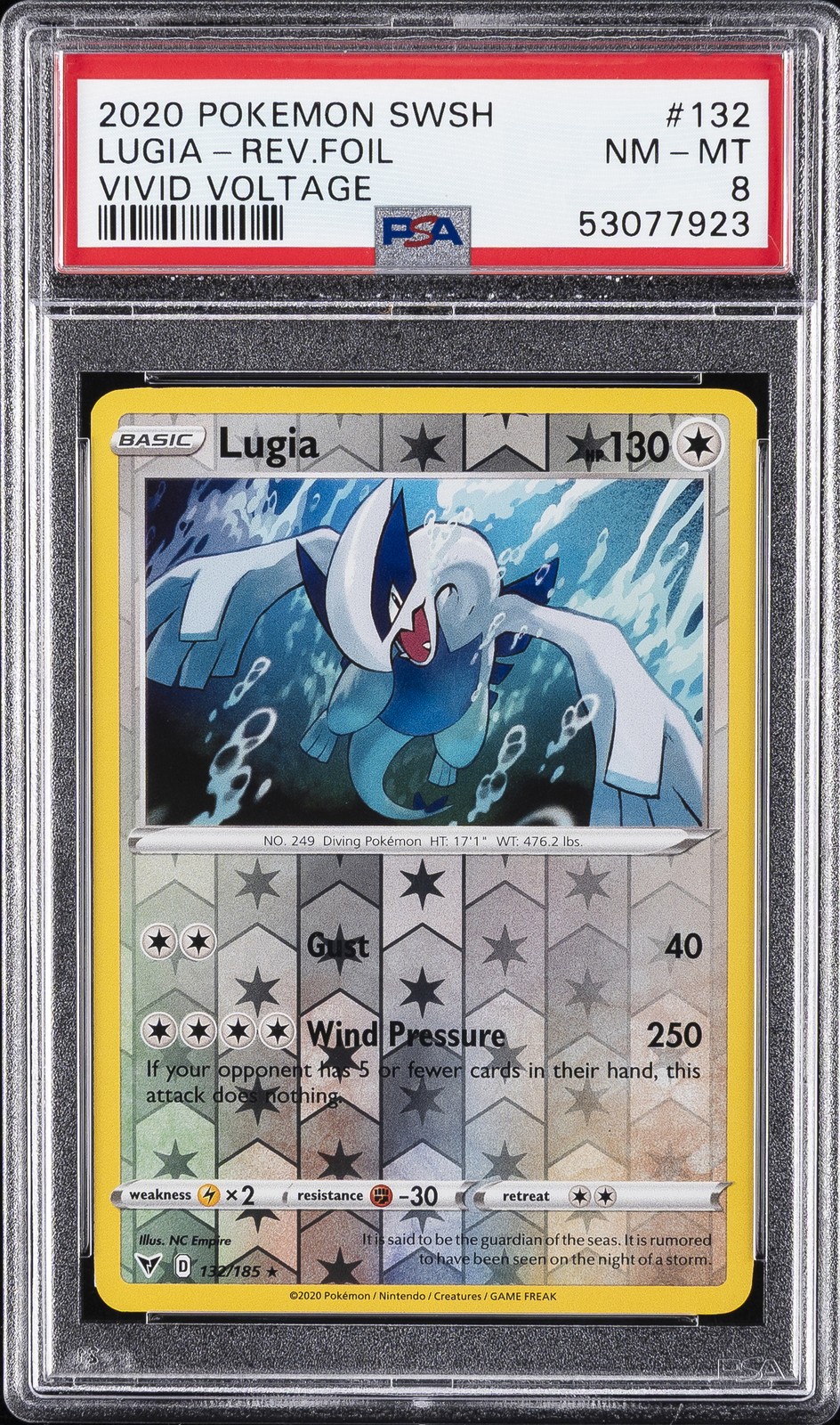 2020 POKEMON SWORD & SHIELD VIVID VOLTAGE #132 LUGIA-REVERSE FOIL PSA 8 - Image 1