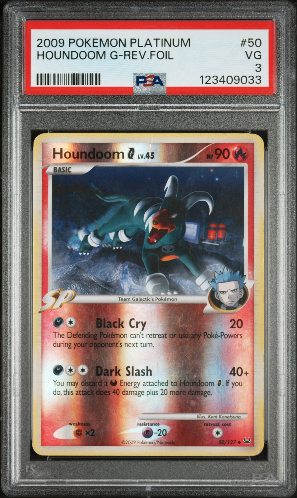 2009 POKEMON PLATINUM #50 HOUNDOOM G-REVERSE FOIL PSA 3 - Image 1