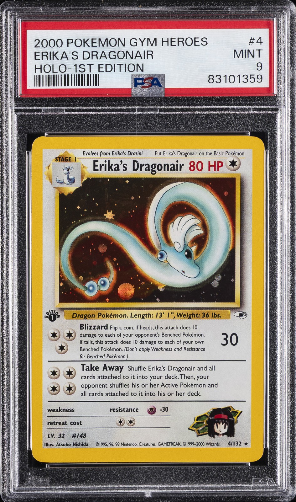 2000 POKEMON GYM HEROES HOLO-1ST ED #4 ERIKA'S DRAGONAIR PSA 9 - Image 1