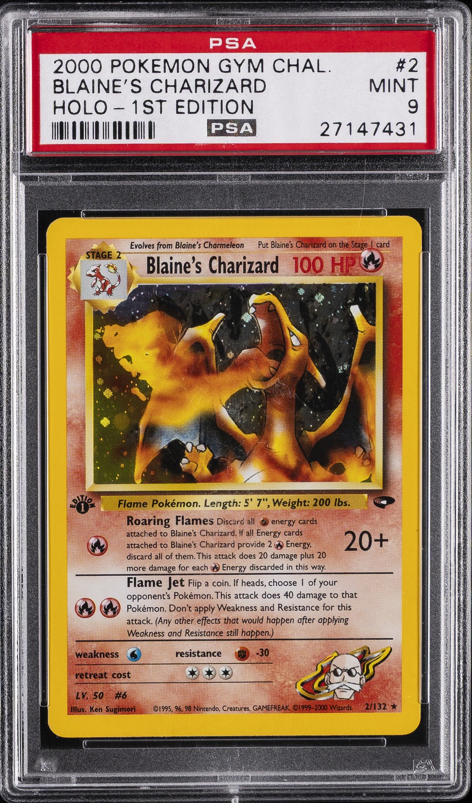 2000 POKEMON GYM CHALLENGE HOLO-1ST ED #2 BLAINE'S CHARIZARD PSA 9 - Image 1
