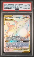 2019 POKEMON SUN & MOON UNIFIED MINDS FULL ART/RAICHU & ALOLAN RAICHU GX PSA 10 - Image 2