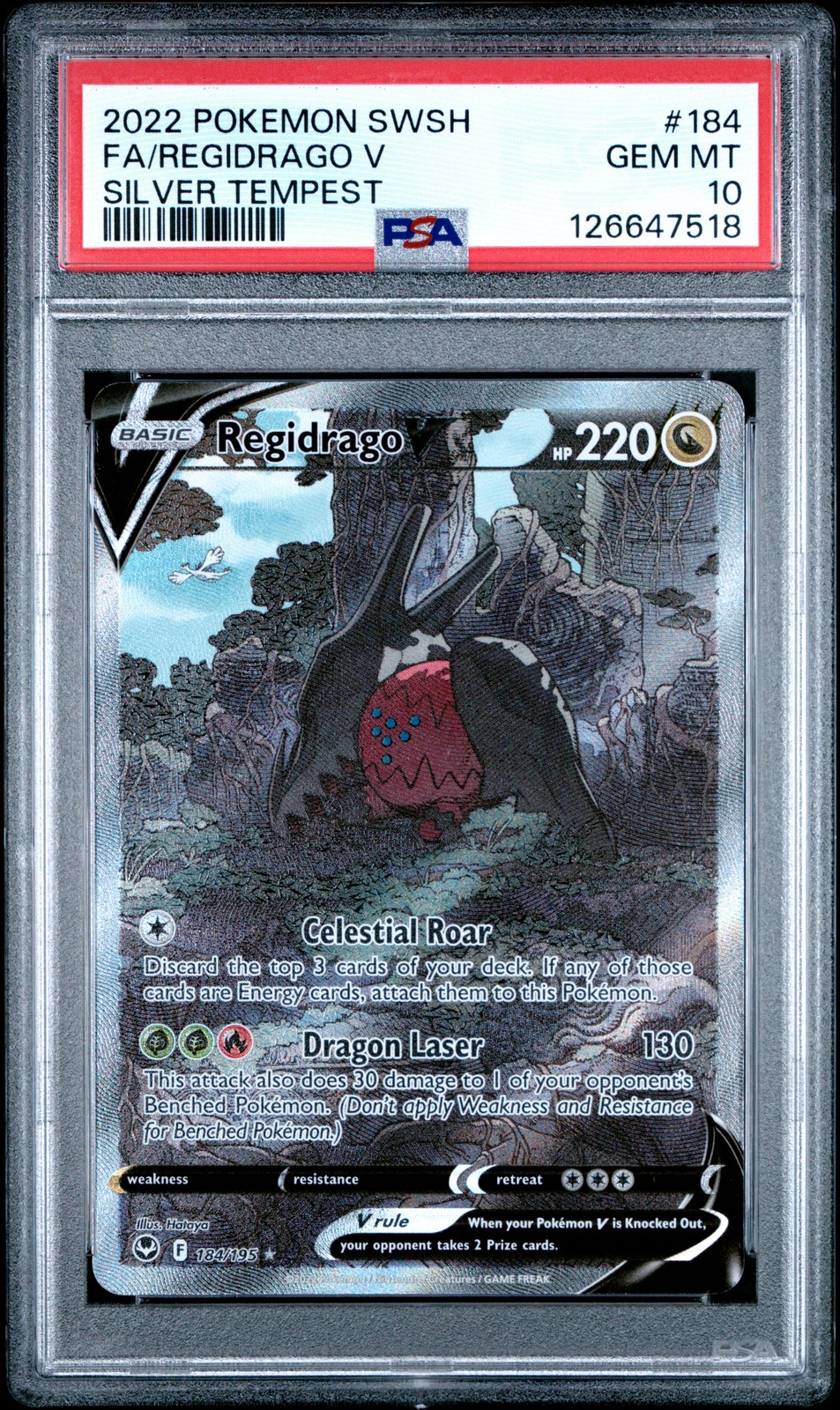 2022 POKEMON SWORD & SHIELD SILVER TEMPEST #184 FULL ART/REGIDRAGO V PSA 10