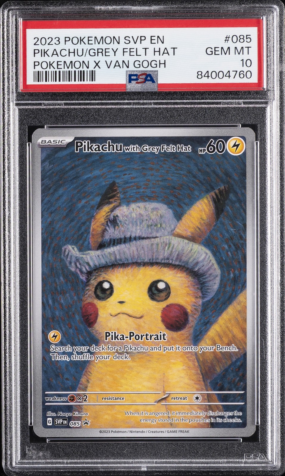 2023 POKEMON SVP EN-SV BLACK STAR PROMO #085 PIKACHU WITH GREY FELT HAT PSA 10 - Image 1