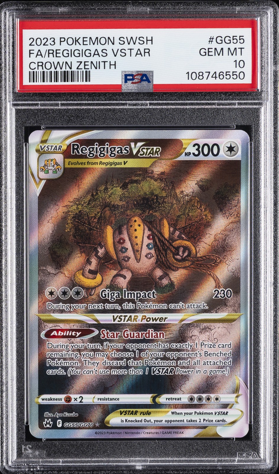 2023 POKEMON SWORD & SHIELD CROWN ZENITH #GG55 FULL ART/REGIGIGAS VSTAR PSA 10