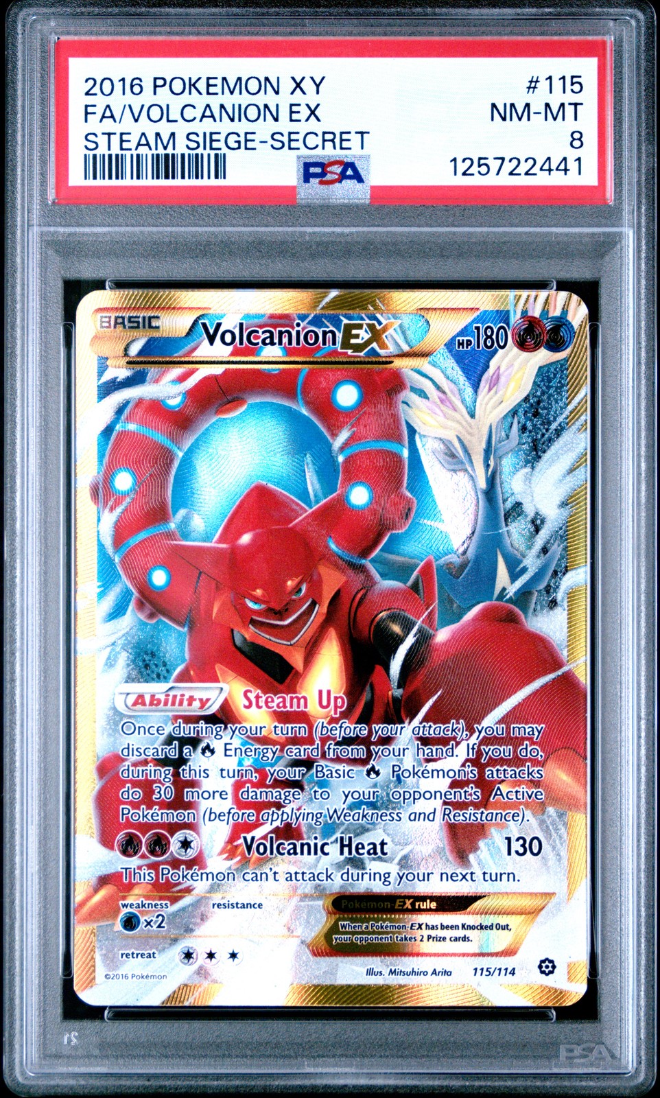 2016 POKEMON XY STEAM SIEGE SECRET #115 FULL ART/VOLCANION EX PSA 8
