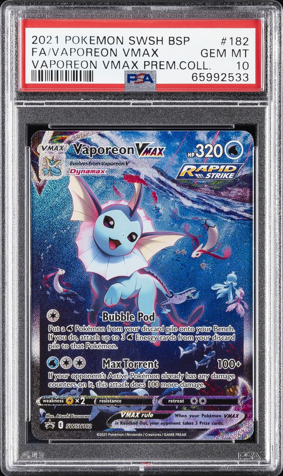 2021 POKEMON SWSH BLACK STAR PROMO #182 FULL ART/VAPOREON VMAX PSA 10 - Image 1