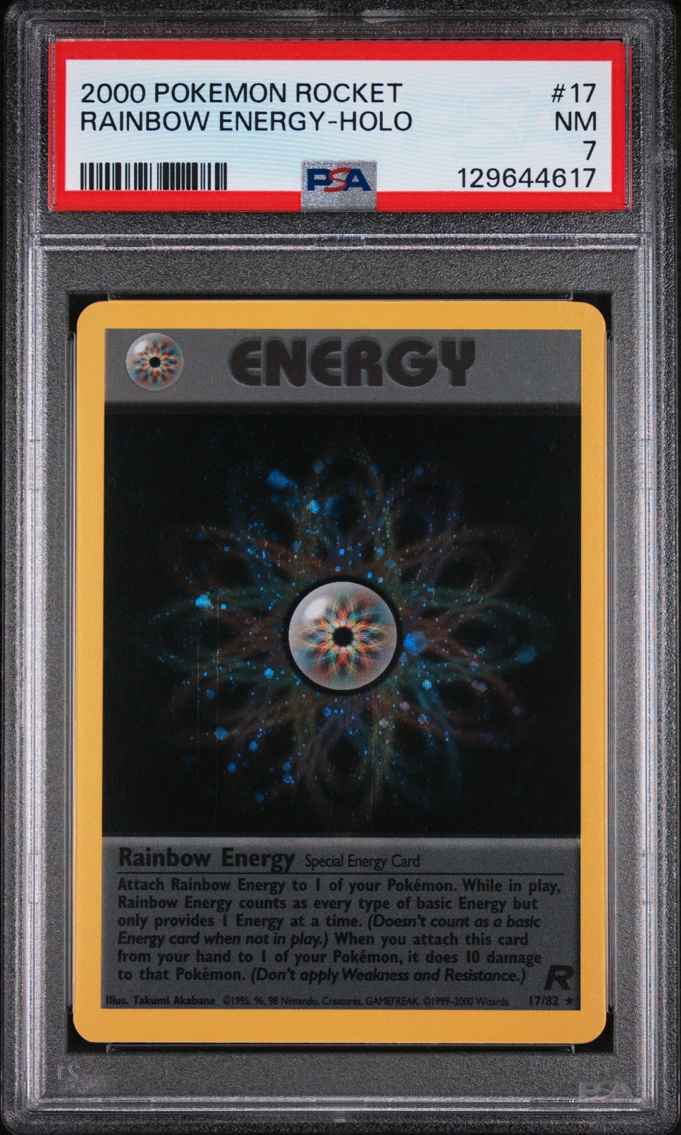 2000 POKEMON ROCKET #17 RAINBOW ENERGY-HOLO PSA 7 - Image 1