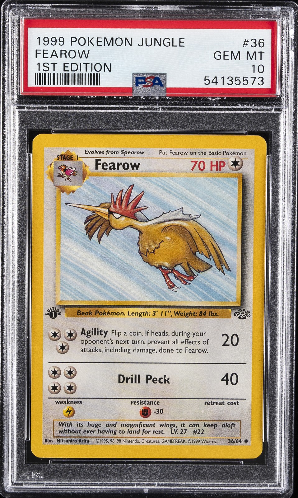 1999 POKEMON JUNGLE 1ST ED #36 FEAROW PSA 10 - Image 1