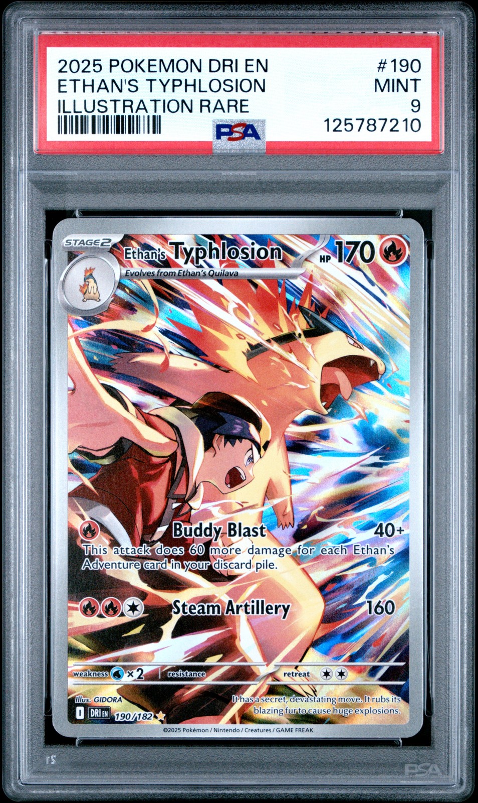 2025 POKEMON DRI EN-DESTINED RIVALS ILLUSTRATION RARE ETHAN'S TYPHLOSION PSA 9 - Image 1