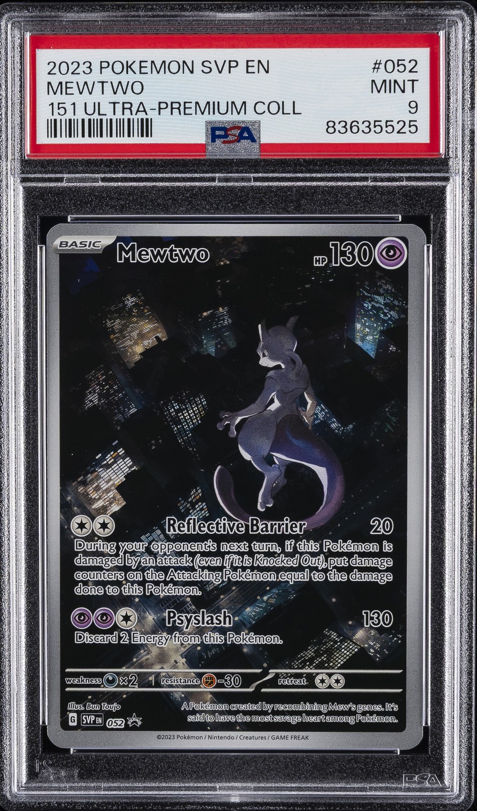 2023 POKEMON SVP EN-SV BLACK STAR PROMO 151 ULTRA-PREM COLL #052 MEWTWO PSA 9 - Image 1