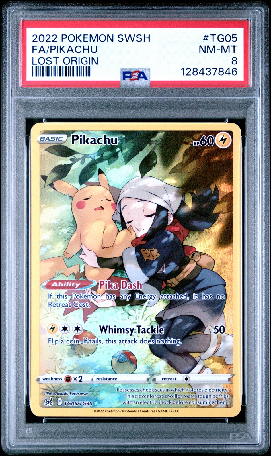 2022 POKEMON SWORD & SHIELD LOST ORIGIN #TG05 FULL ART/PIKACHU PSA 8 - Image 1