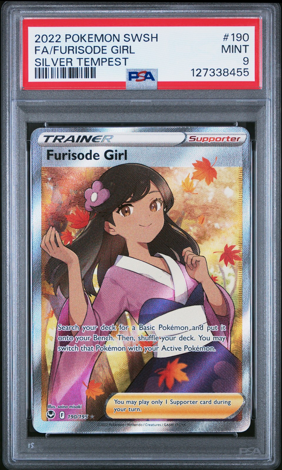 2022 POKEMON SWORD & SHIELD SILVER TEMPEST #190 FULL ART/FURISODE GIRL PSA 9 - Image 1