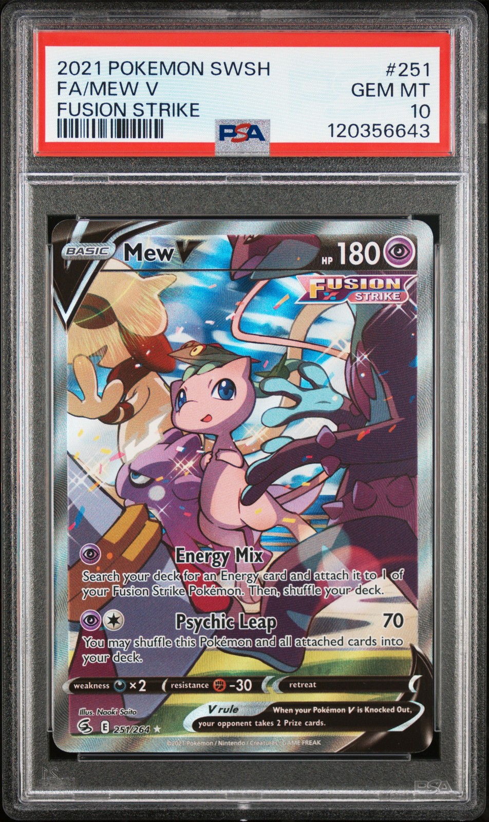 2021 POKEMON SWORD & SHIELD FUSION STRIKE #251 FULL ART/MEW V PSA 10