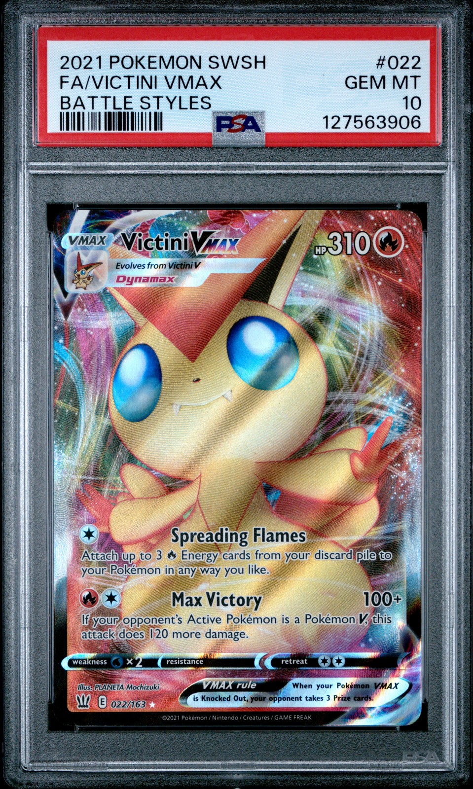 2021 POKEMON SWORD & SHIELD BATTLE STYLES #022 FULL ART/VICTINI VMAX PSA 10