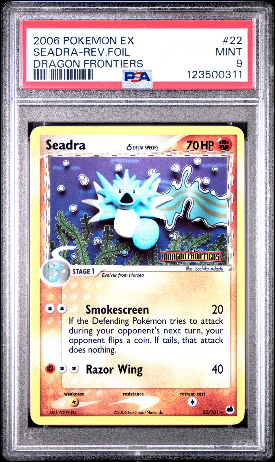 2006 POKEMON EX DRAGON FRONTIERS #22 SEADRA-REVERSE FOIL PSA 9 - Image 1