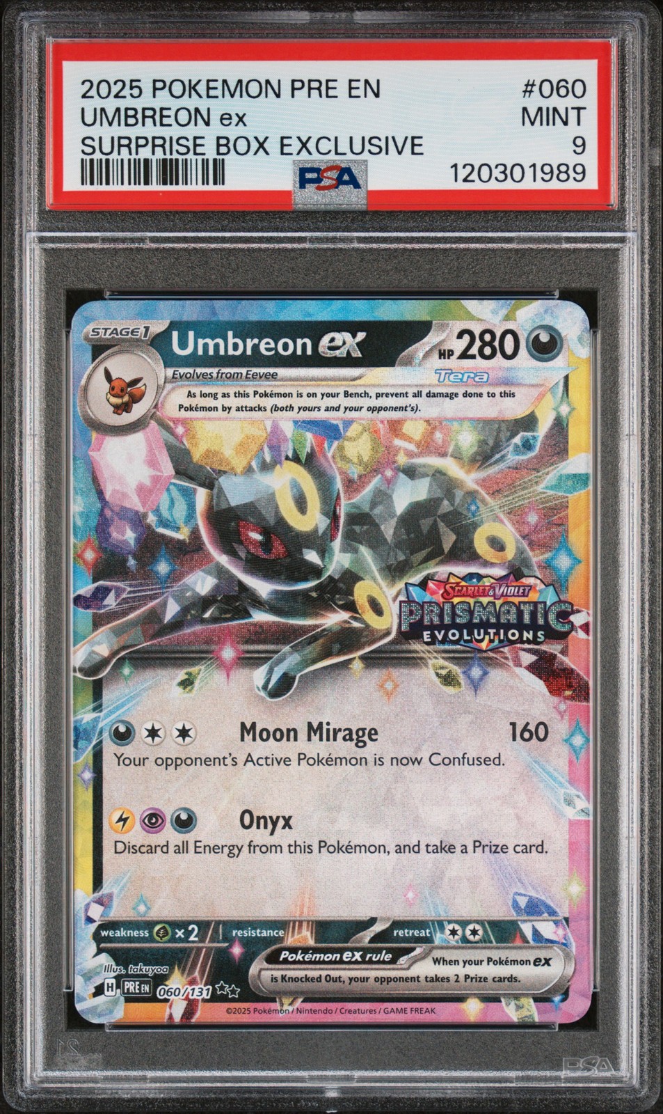 2025 POKEMON PRE EN-PRISMATIC EVOLUTIONS SURPRISE BOX EXCLUSIVE UMBREON EX PSA 9