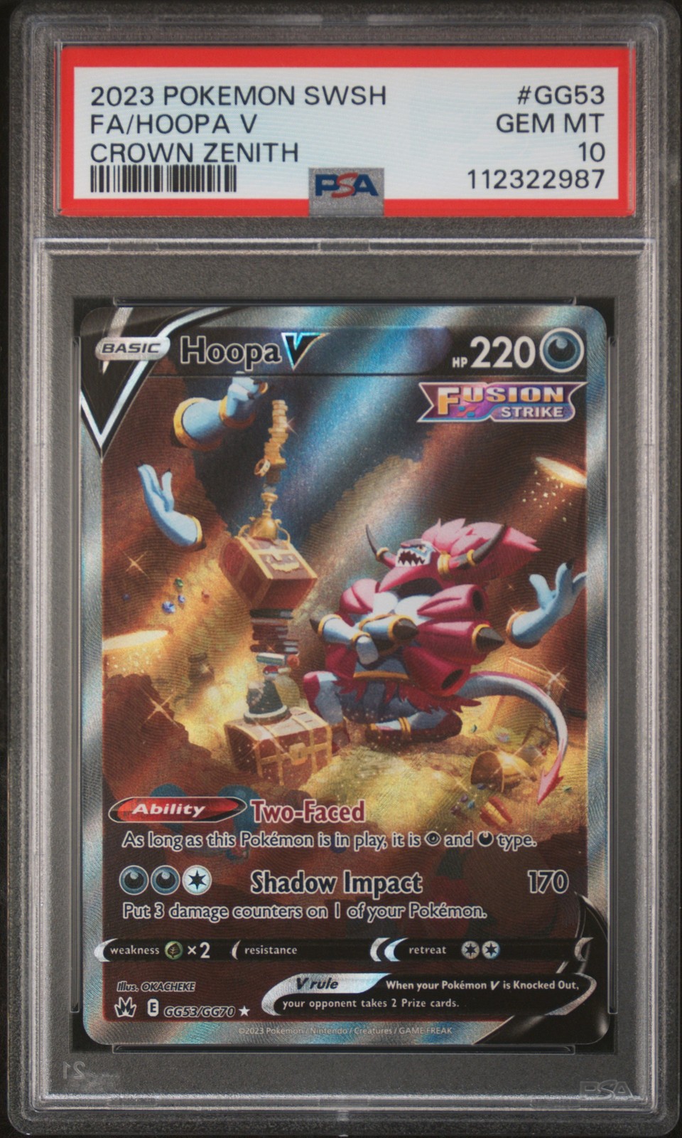2023 POKEMON SWORD & SHIELD CROWN ZENITH #GG53 FULL ART/HOOPA V PSA 10