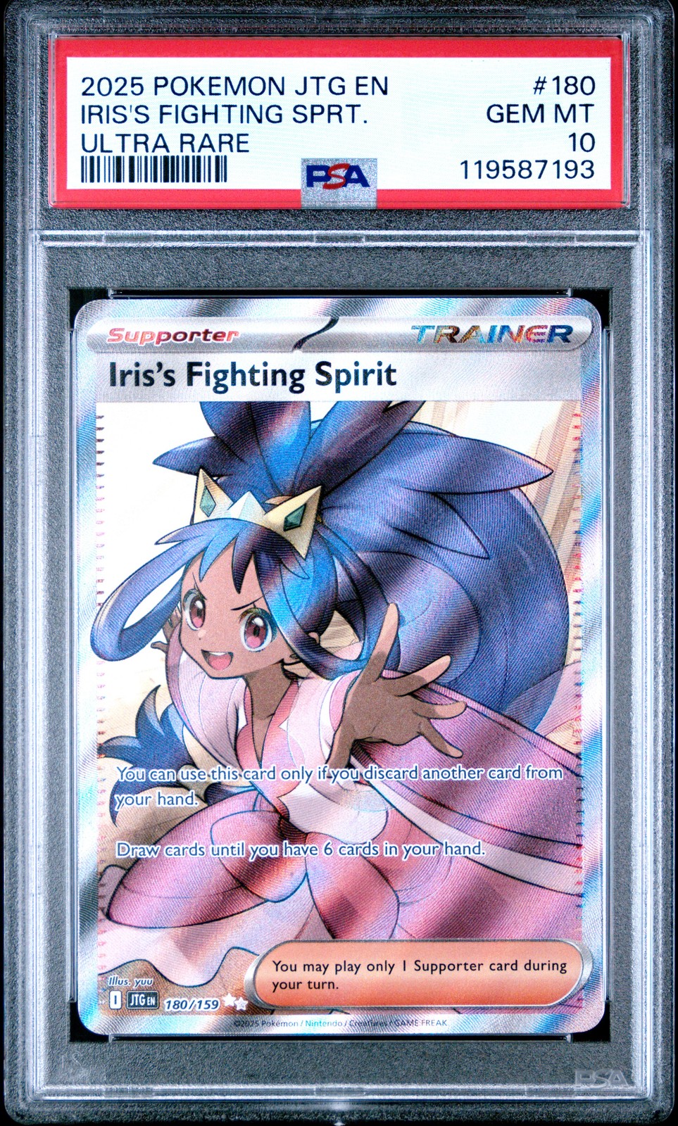 2025 POKEMON JTG EN-JOURNEY TOGETHER ULTRA RARE IRIS'S FIGHTING SPIRIT PSA 10