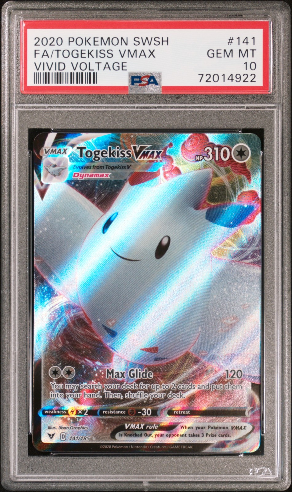 2020 POKEMON SWORD & SHIELD VIVID VOLTAGE #141 FULL ART/TOGEKISS VMAX PSA 10 - Image 1
