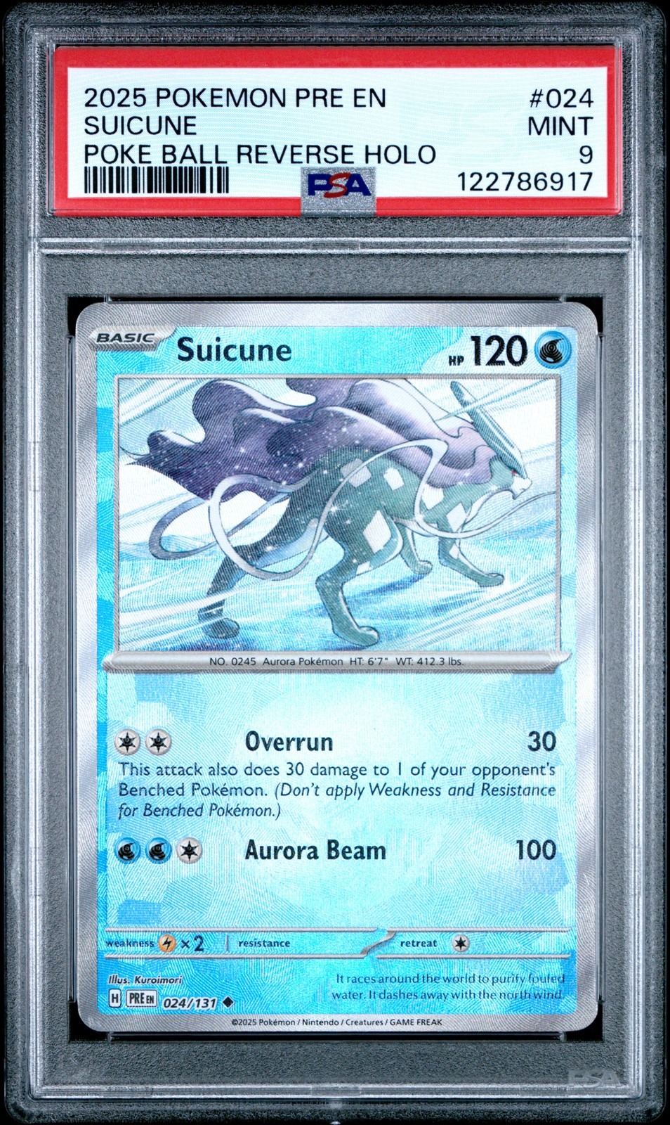 2025 POKEMON PRE EN-PRISMATIC EVOLUTIONS POKE BALL REVERSE HOLO SUICUNE PSA 9