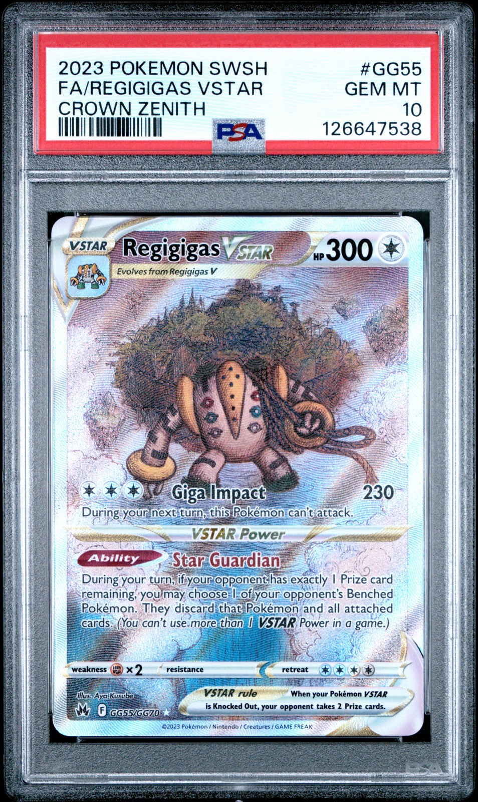 2023 POKEMON SWORD & SHIELD CROWN ZENITH #GG55 FULL ART/REGIGIGAS VSTAR PSA 10 - Image 1