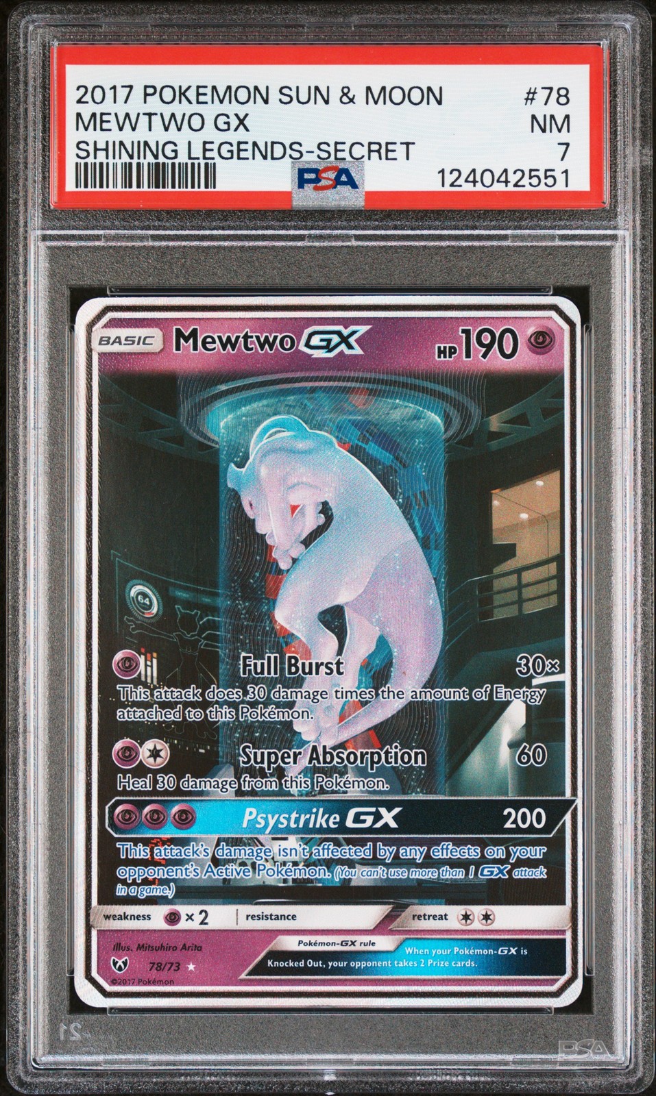 2017 POKEMON SUN & MOON SHINING LEGENDS SECRET #78 MEWTWO GX PSA 7
