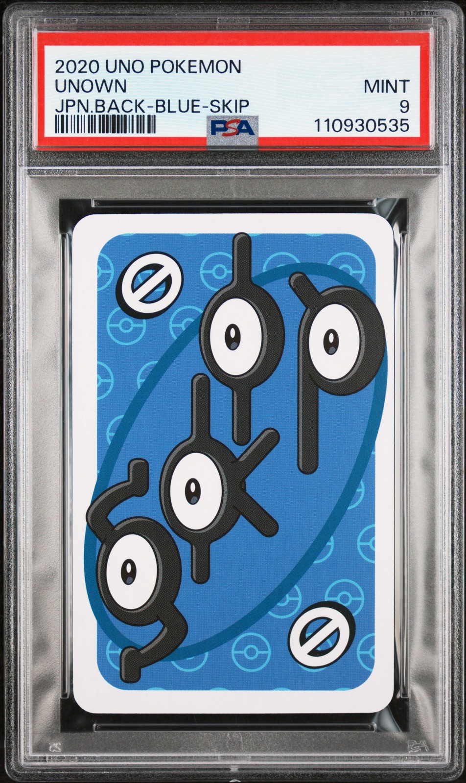 2020 UNO POKEMON JPN BACK-BLUE-SKIP UNOWN PSA 9