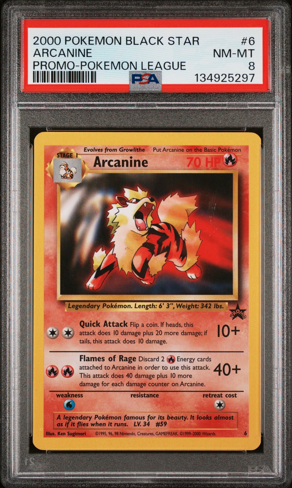 2000 POKEMON PROMO BLACK STAR POKEMON LEAGUE #6 ARCANINE PSA 8 - Image 1
