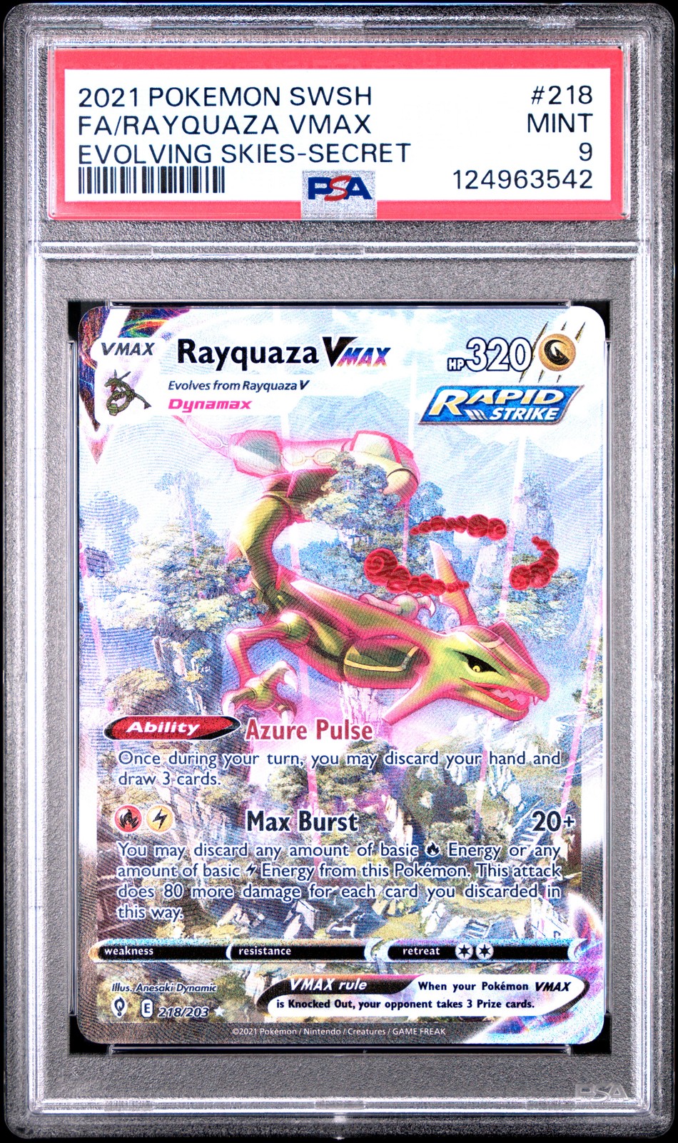 2021 POKEMON SWORD & SHIELD EVOLVING SKIES SECRET FULL ART/RAYQUAZA VMAX PSA 9 - Image 1