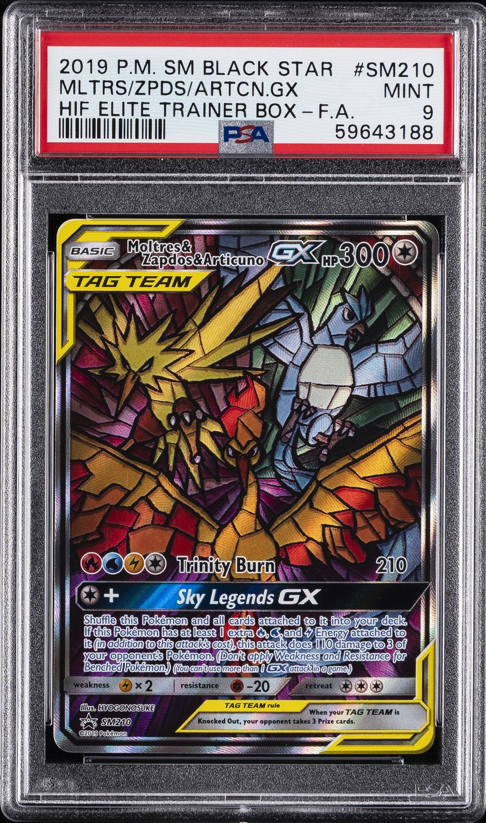 2019 POKEMON SM BLACK STAR PROMO FULL ART/MOLTRES & ZAPDOS & ARTICUNO GX PSA 9