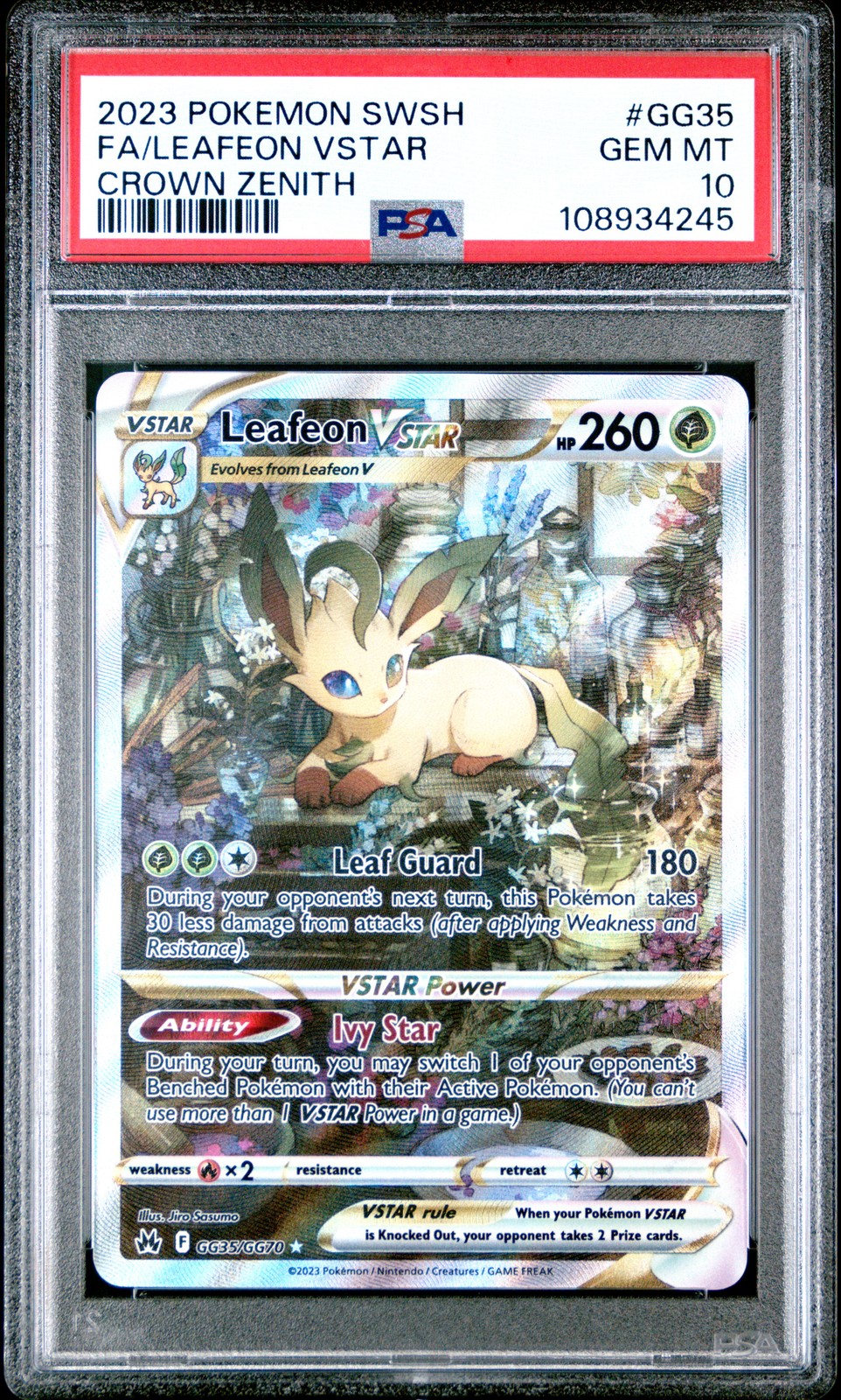 2023 POKEMON SWORD & SHIELD CROWN ZENITH #GG35 FULL ART/LEAFEON VSTAR PSA 10