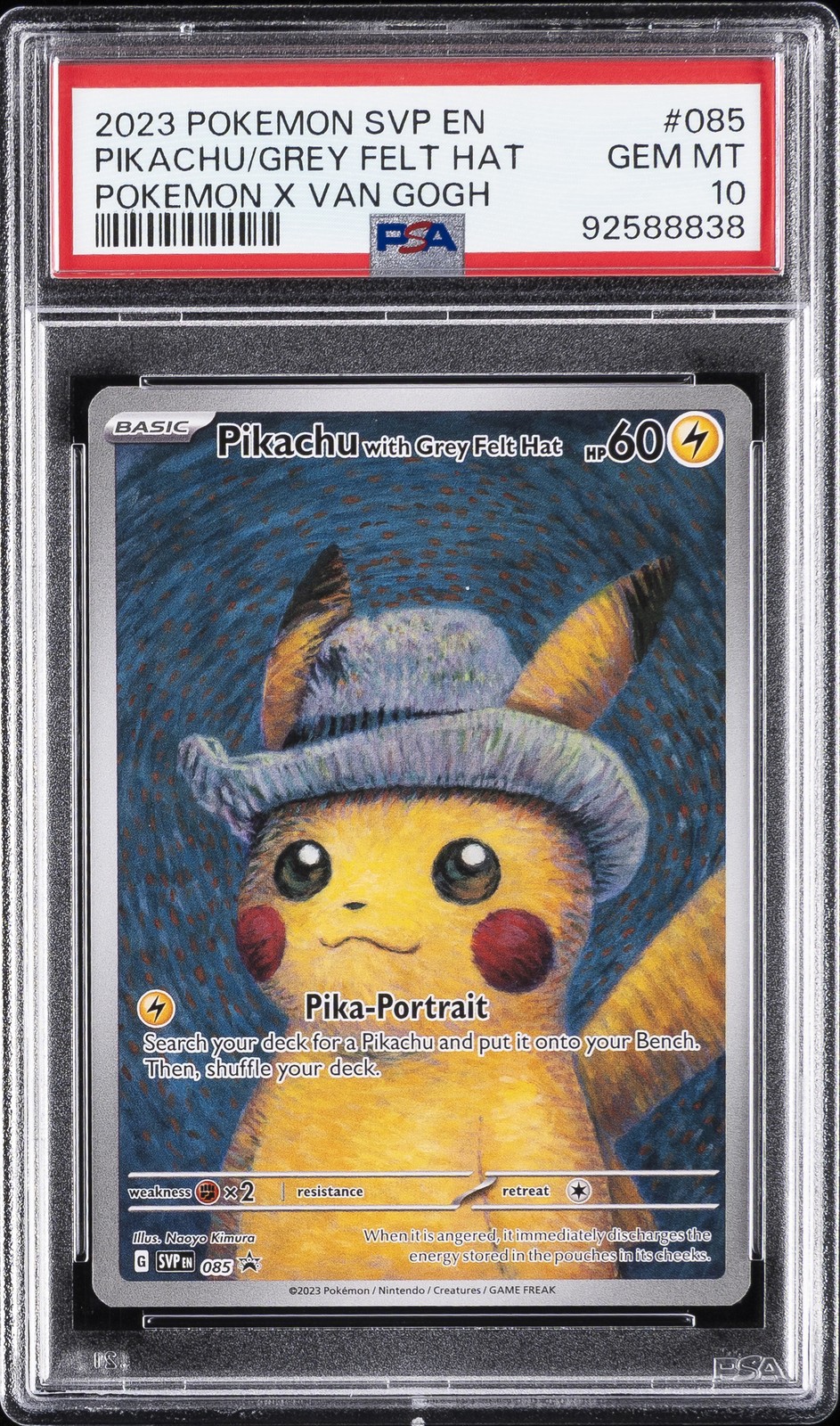 2023 POKEMON SVP EN-SV BLACK STAR PROMO #085 PIKACHU WITH GREY FELT HAT PSA 10