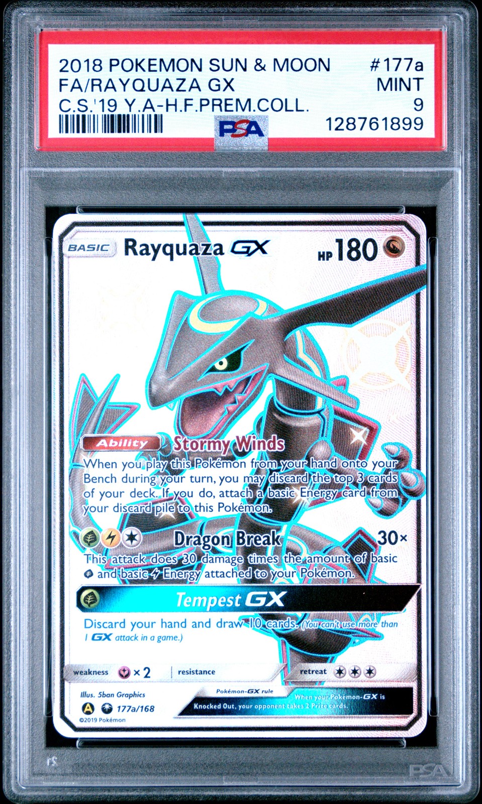 2018 POKEMON SUN & MOON CELESTIAL STORM #177A FULL ART/RAYQUAZA GX PSA 9 - Image 1