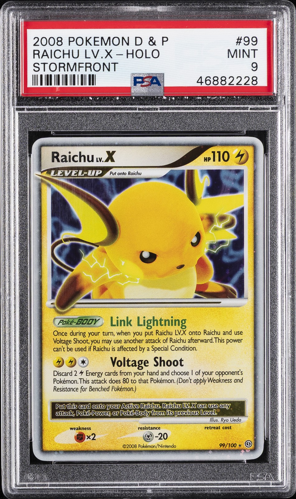 2008 POKEMON DIAMOND & PEARL STORMFRONT #99 RAICHU LV.X-HOLO PSA 9
