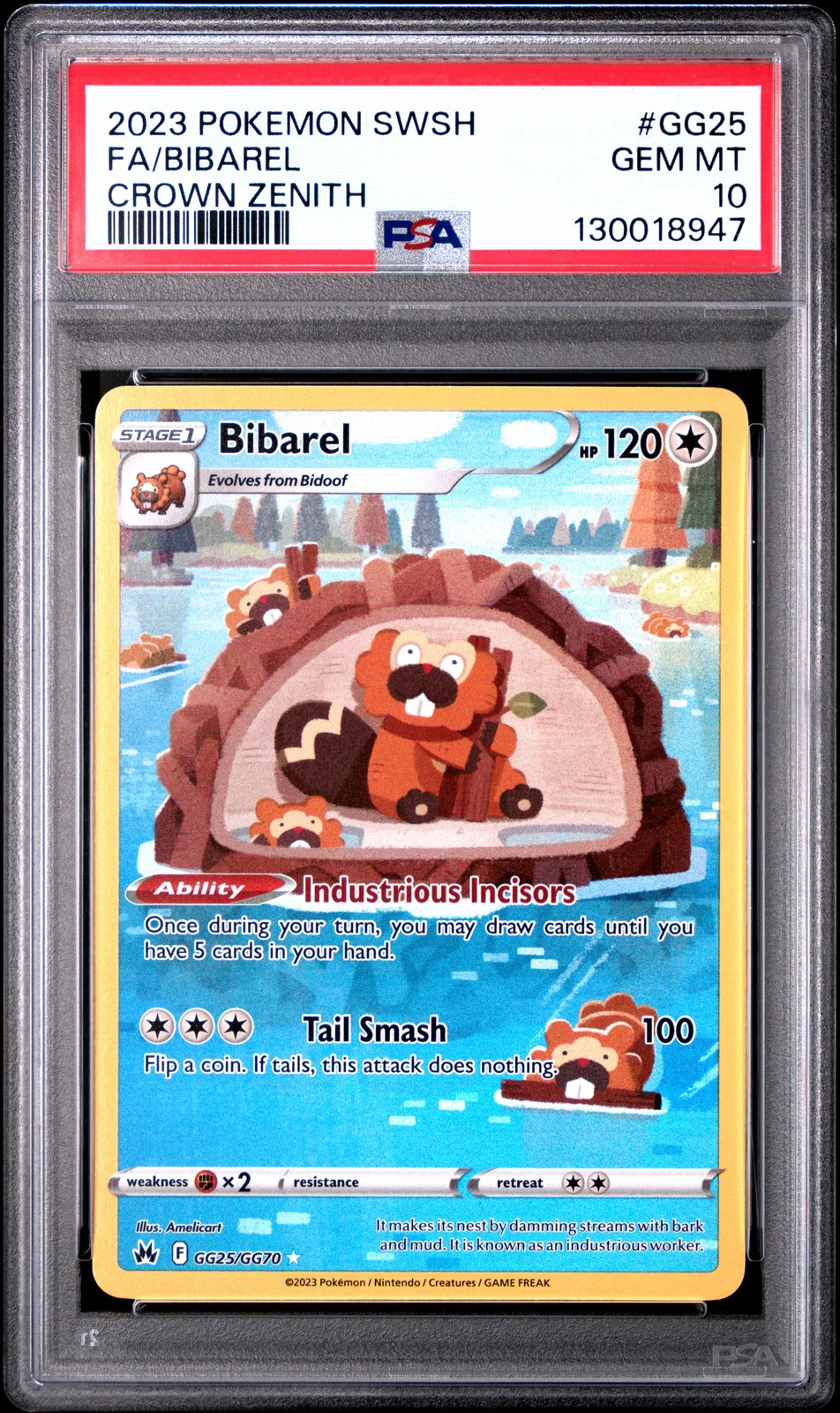 2023 POKEMON SWORD & SHIELD CROWN ZENITH #GG25 FULL ART/BIBAREL PSA 10