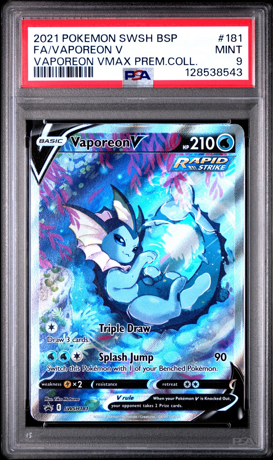 2021 POKEMON SWSH BLACK STAR PROMO #181 FULL ART/VAPOREON V PSA 9