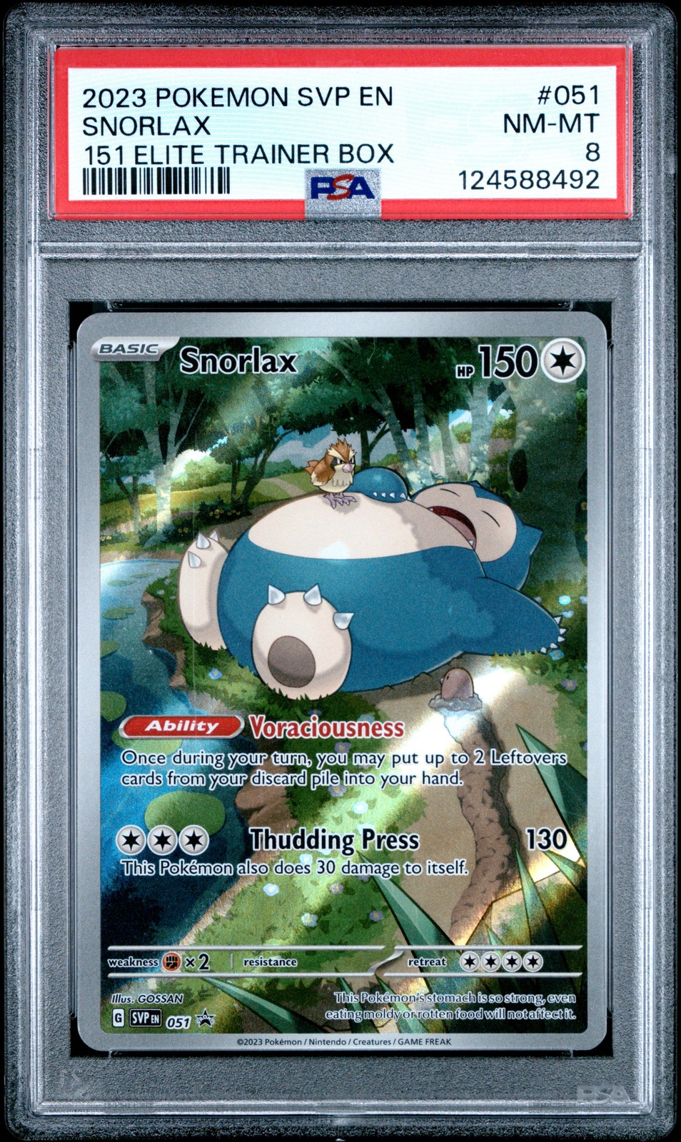 2023 POKEMON SVP EN-SV BLACK STAR PROMO 151 ELITE TRAINER BOX #051 SNORLAX PSA 8