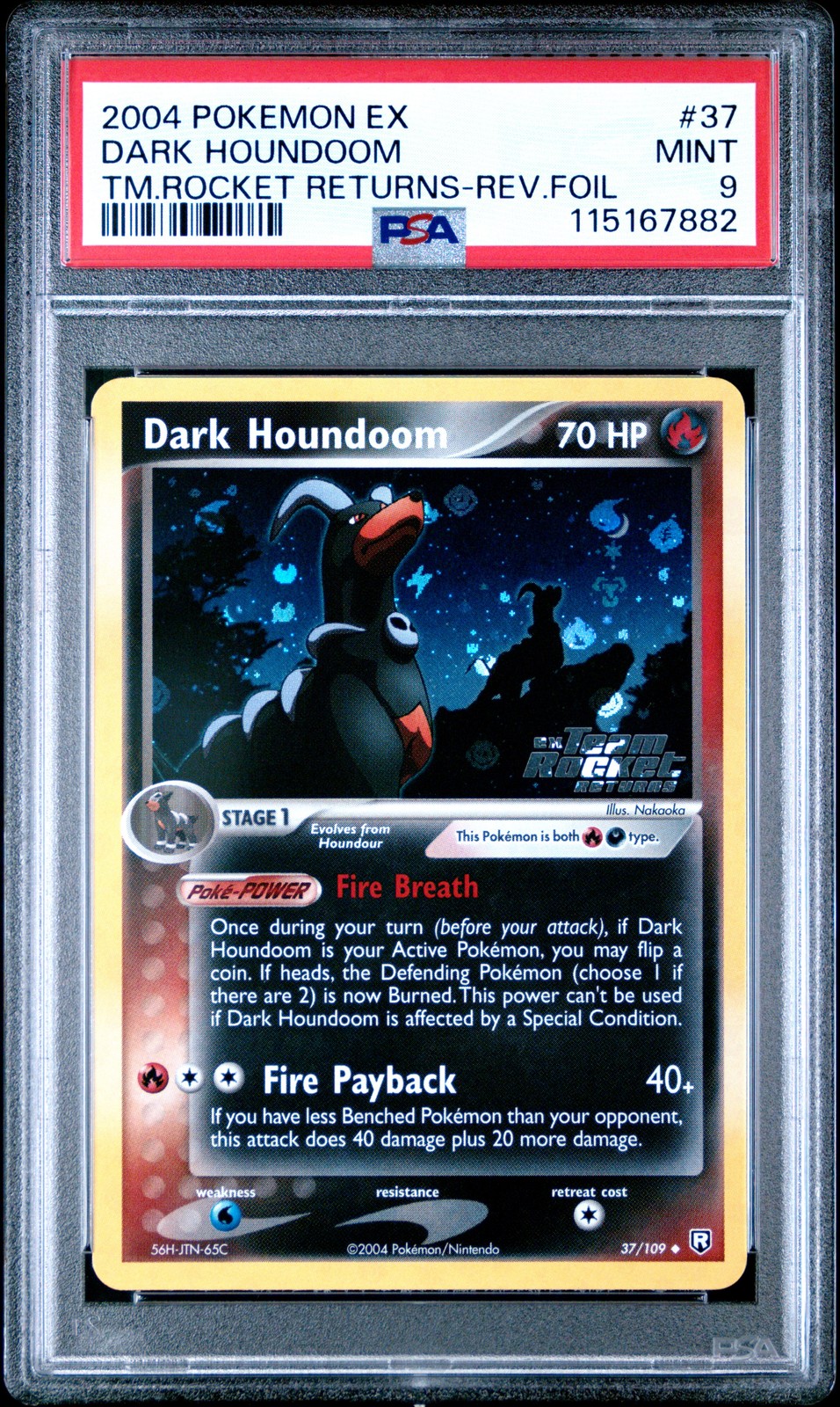 2004 POKEMON EX TEAM ROCKET RETURNS #37 DARK HOUNDOOM-REVERSE FOIL PSA 9 - Image 1