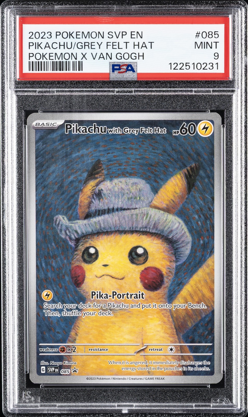 2023 POKEMON SVP EN-SV BLACK STAR PROMO #085 PIKACHU WITH GREY FELT HAT PSA 9