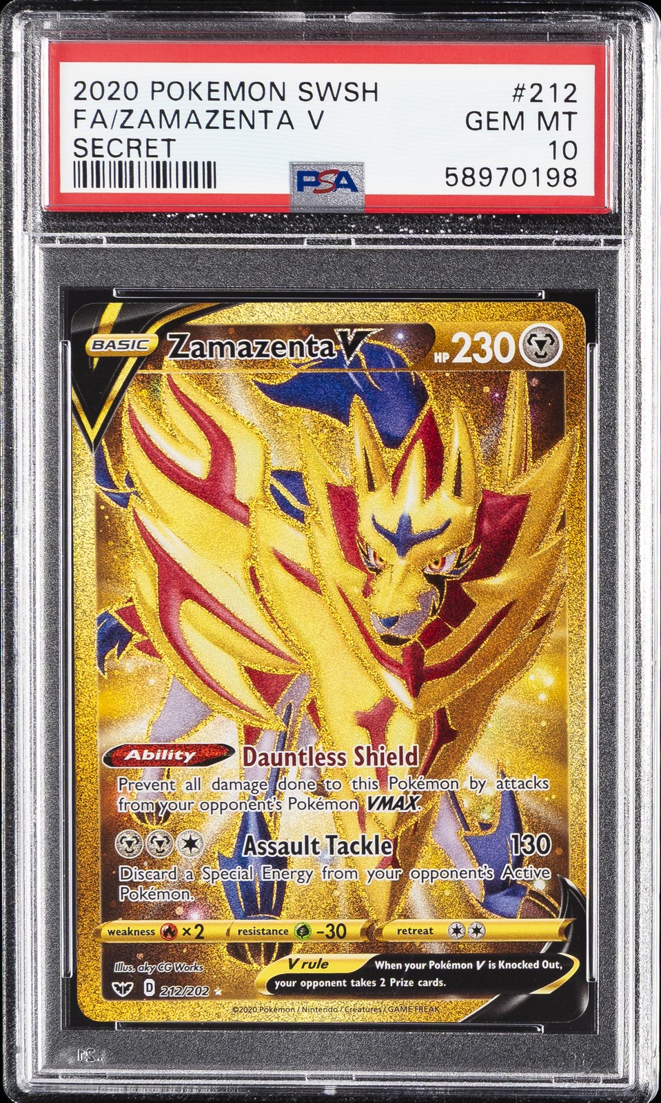 2020 POKEMON SWORD & SHIELD SECRET #212 FULL ART/ZAMAZENTA V PSA 10