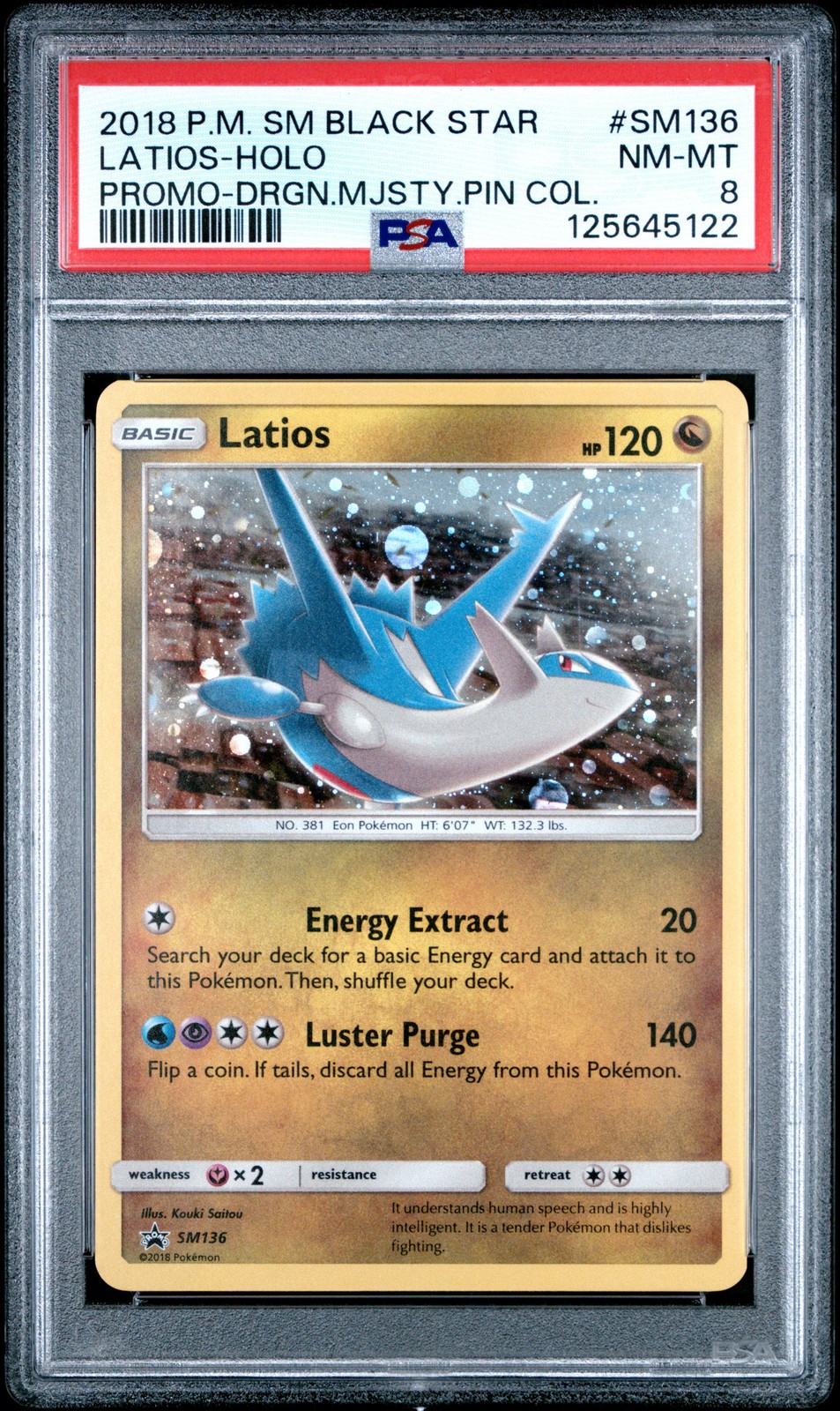 2018 POKEMON SM BLACK STAR PROMO DRAGON MAJESTY PIN COLL LATIOS-HOLO PSA 8 - Image 1