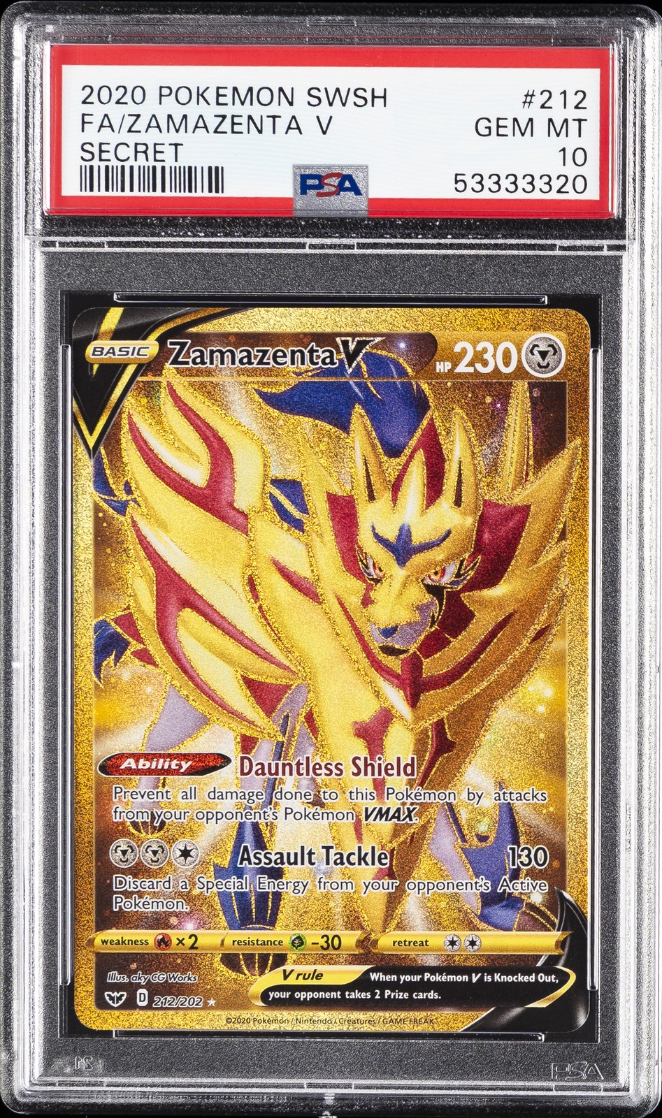 2020 POKEMON SWORD & SHIELD SECRET #212 FULL ART/ZAMAZENTA V PSA 10